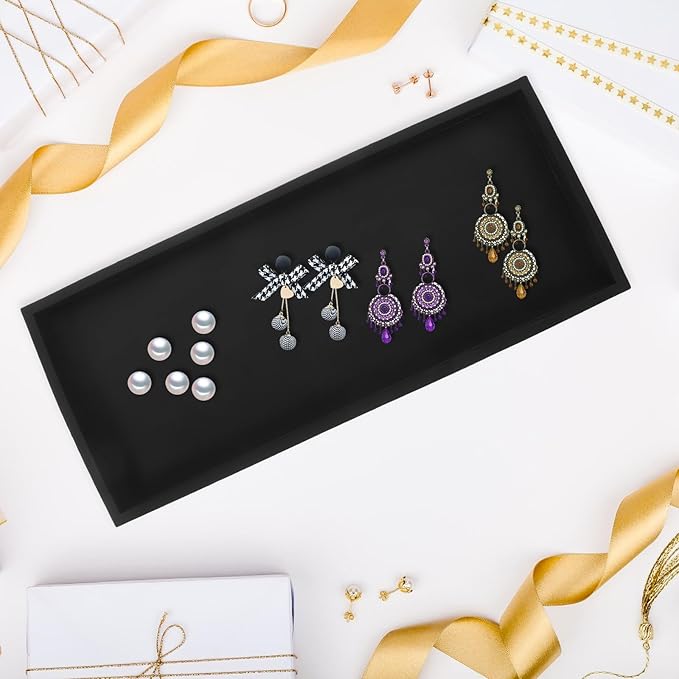 Luxshiny Silicone Vanity Tray Large Black for Bathroom Kitchen Countertop Sundries Organizer Makeup Perfume Decorative Storage Tray