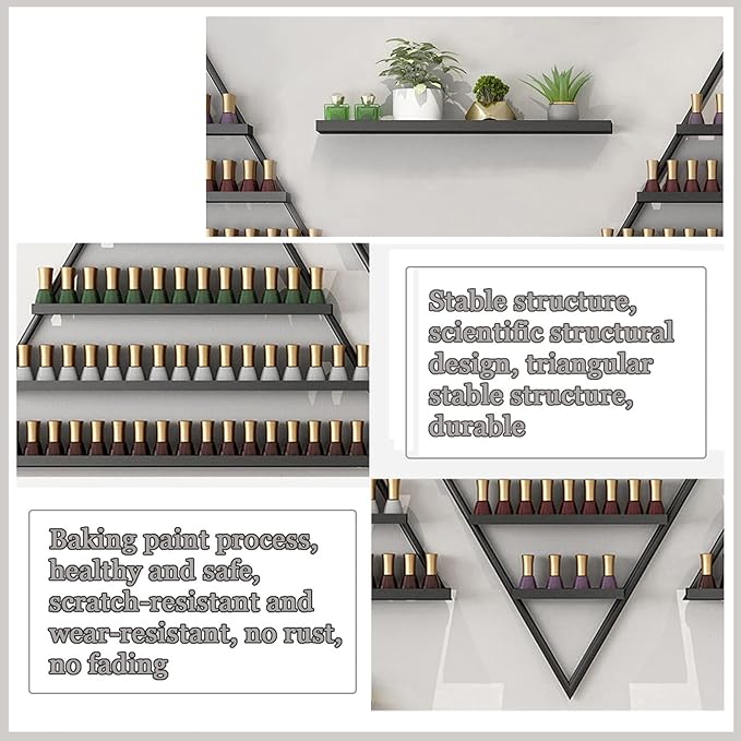 Metal Wall-mounted Nail Polish Storage Racks Wall-Mounted Nail Polish Display Rack Shelf Organizer Storage Holder Metal Floating Shelf Display Case Combination Shelf,for Essential Oils,Perfume,Makeup