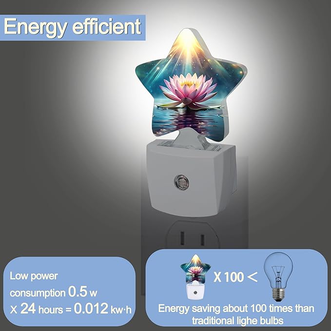 Pink Lotus Flower Night Lights Plug Into Wall,Glowing Floral Star Night Light for Kids,Nightlight with Dusk to Dawn Smart Sensor for Bedroom Bathroom Decor,Children Women Men Gift