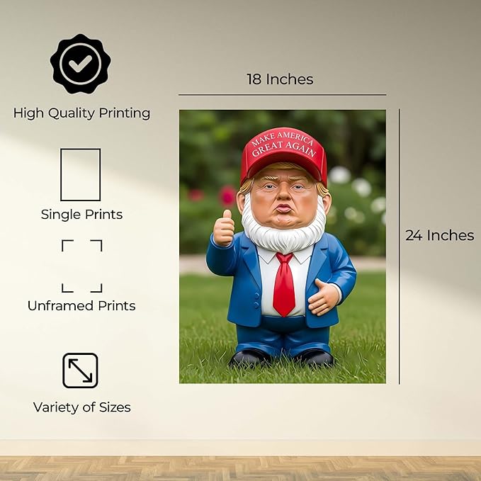 InkFlow Posters Political Gnome Poster - Satirical Gnome Art Illustration Style Design - Humorous Wall Decor for Office or Living Room - 18x24 Unframed Canvas Print