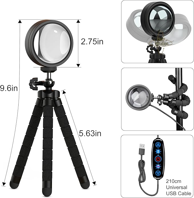 XEBKOR Sunset Lamp Projector Multicolor Changing LED Projection Lamp,Switch Button and APP Control 360 Degree Rotation Sunlight Lamp for Bedroom, Photography, Party, Tiktok Live, Room Decor