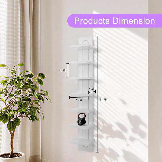 VIWODS 7 Tier Wall Shelf Unit with Light-Small Floating Shelves for Home Decor, Modern Unique Asymmetric Design for Bedroom & Living Room Storage