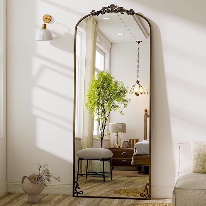 GLSLAND 56"x21" Vintage Full Length Mirror - Carved Arched Floor Mirror Baroque Full Body Mirrors for Bedroom Living Room Entryway,BRE