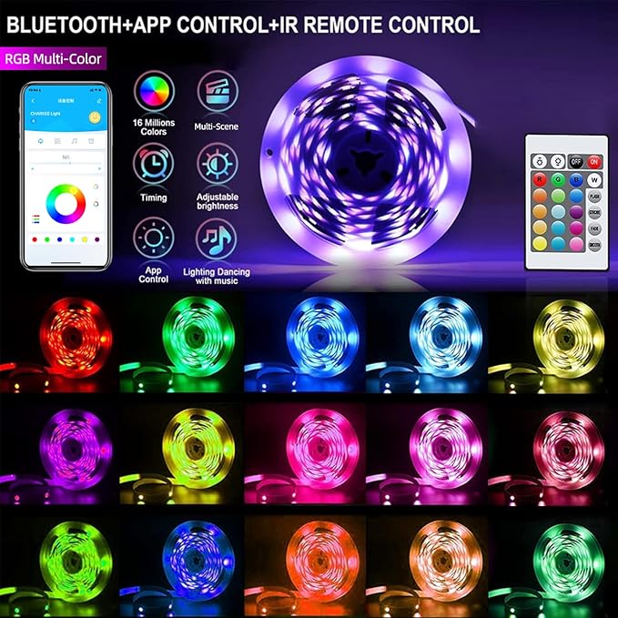 CHARKEE 130FT LED Strip Lights for Bedroom, RGB Color Changing Lights with Music Sync, Bluetooth App & Remote Control, 24V LED Light Strip for Room, Kitchen, Party & Home Decor (65.6ft*2)
