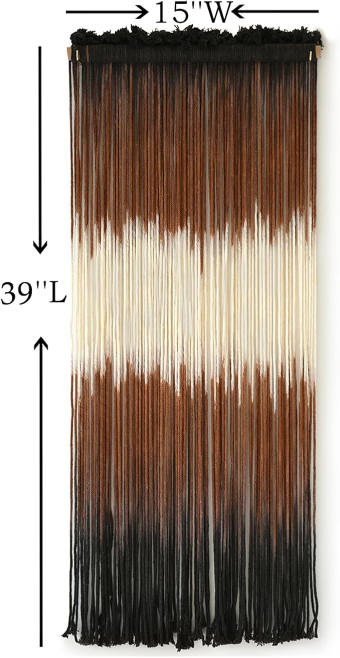 Macrame Wall Hanging Brown Boho Hand Woven Tassel Yarn Tapestry Wall Art for Living Room Bedroom Fiber Art 15''W*39''L