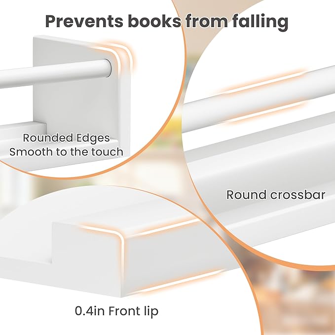 upsimples 2 Pack Nursery Book Shelves, 23.6 Inch Floating Bookshelves for Wall, Baby Nursery Decor, Small Solid Wood Wall Mounted Shelves for Baby Kids Boys Girls, White