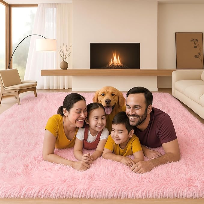 8x10 Area Rugs Living Room, Cute Pink Rug Large Plush Fluffy Bedroom Carpet, Non-Slip Upgraded Indoor Thick Soft Rug, Modern Plush Carpet Suitable for Kids Home Decor Aesthetics Dorm.