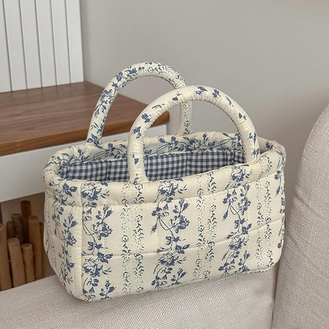 Mini Boho Fabric Storage Baskets – Decorative Small Floral Organizer Boxes with Soft Handles – Foldable Cube Bin for Diaper