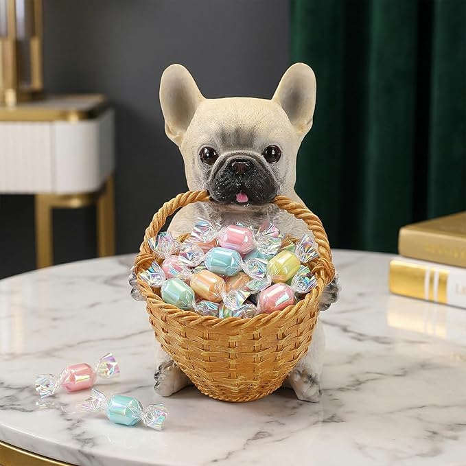 Dog Resin Storage Basket, Desktop Organizer for Remote & Keys, Cute Home Decor Tray, Ideal present for Pet Lovers.(French Bulldog /Cream)