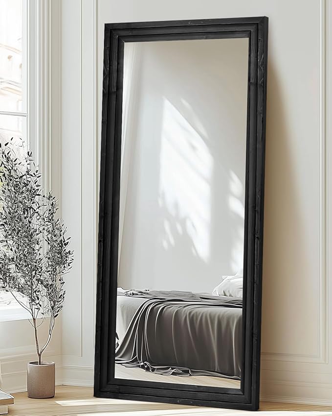 Full Length Mirror 71"x30" Solid Wood Frame Floor Large Mirror for Living Room, Bedroom Hanging or Leaning Wall-Mounted, Black
