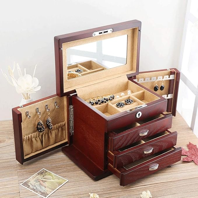 Jewellery Box Makeup Organizer Jewelry Case Organizer Jewelry Storage European Wooden Jewelry Box Multi-Layer With Lock Storage Box Bracelet Necklace Ring Jewelry Box Jewelry Storage Box Jewelry Box J