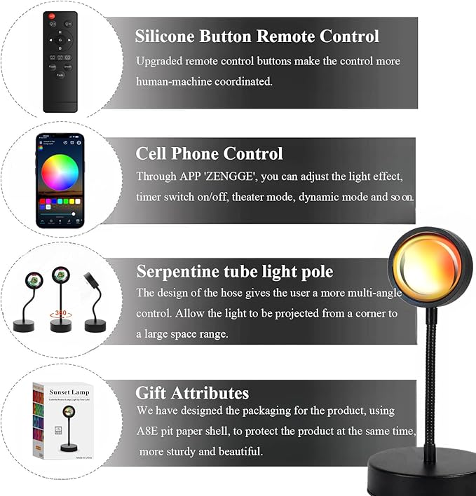 JIMEI Sunset Lamp Projector Led Lights for Bedroom Night Light RGB Lights Sun Sunlight Sunrise Lamp 10w 360° Rotation Mood Lighting Home/Room Decor Christmas Gifts for Women,Tabletop Multicolor