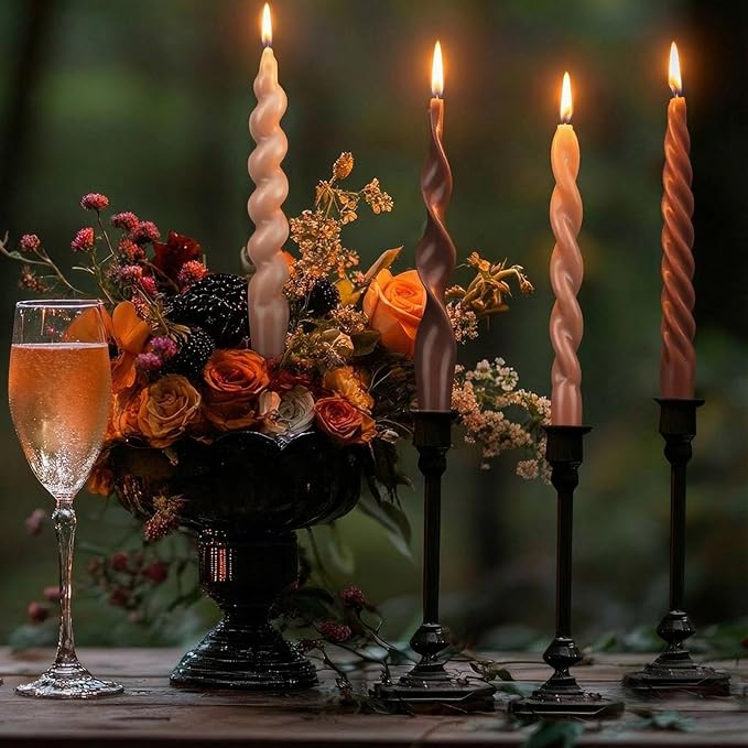 Nuanchu 4 Pcs Twisted Taper Candles Wax Unscented Smokeless Spiral Swirl Candlesticks for Wedding Holiday Dinner Party Home Decorations(7.87 Inch,Pure,Neutral)