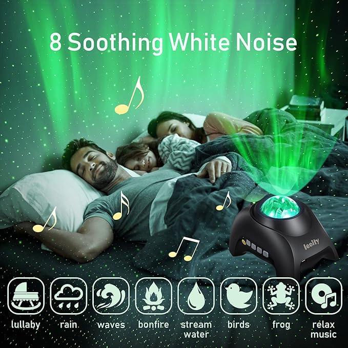 Star Projector for Bedroom, Aurora Projector with Remote Control; 3-in-1 Nothern Light with Bluetooth Speaker, Built-in White Noise and Timer for Both Kids and Adults - Black