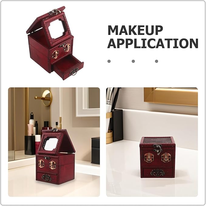 Chinese Wooden Jewelry Box: Antique Makeup Organizer - Classic Vanity Box with Mirror & Lock - Decorative Dresser Storage Case for Jewelry Cosmetics