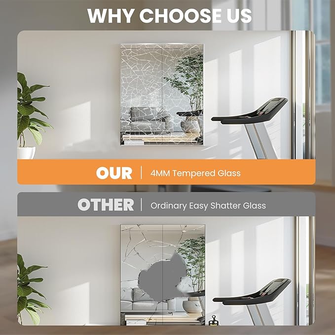 pertetey Home Gym Mirror, 48X32 Inch(Each)-2Pack Large Frameless Tempered Glass Full Body Wall Mounted Mirror for Gym, Yoga, Exercise, Dance Studio