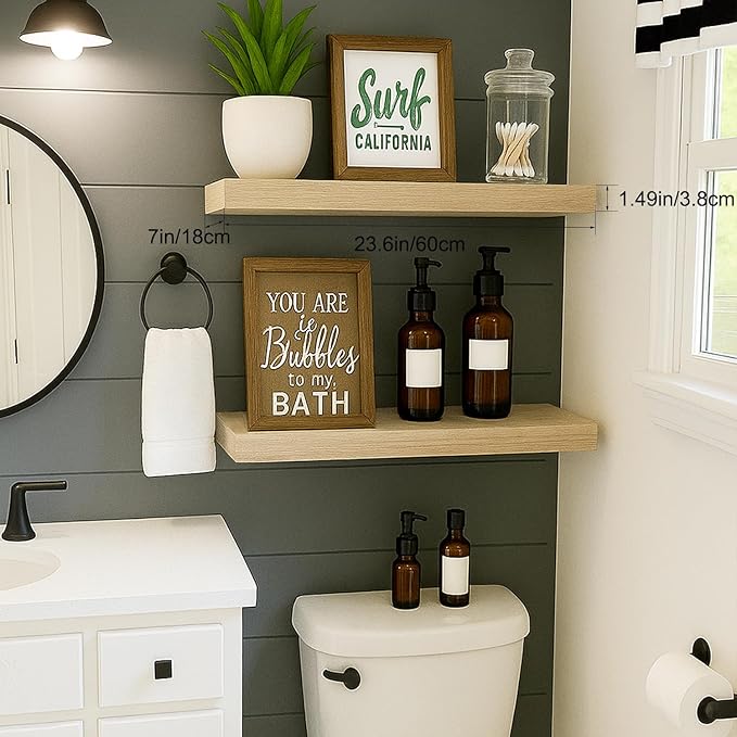 Floating Shelves for Wall, Bathroom Shelves Over Toilet, Wall Shelves & Book Shelf for Room, Hanging Shelf, Modern Wooden Mounted Floating Shelves, 24x7x1.5 in (Oak, Set of 2)