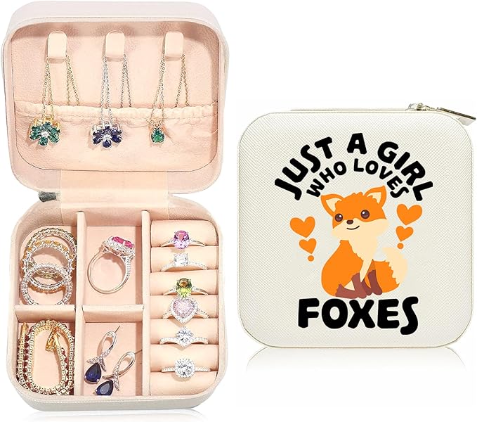Fox Travel Jewelry Case,Jewelry Box Travel Organizer Small PU Leather Rings Earrings Necklaces Storage Box Fox Lovers Valentine's Day Foxs Gifts for Women,Daughter, Girlfriend,Mom,Wife,Bridesmaids