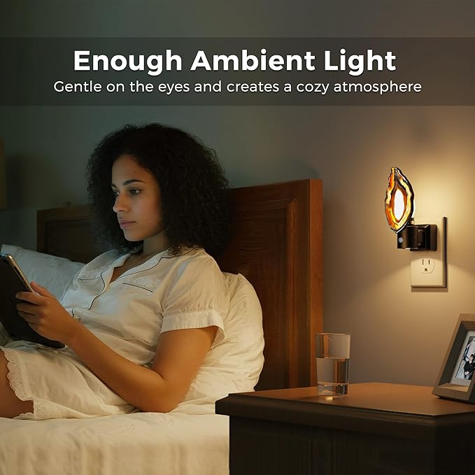 L LOHAS LED Night Light, Night Lights Plug into Wall, Agate Nightlight Rotating 350°, Dimmable Dusk to Dawn Sensor, Healing Stone Agate Decorative Nightlight for Bedroom,Living Room[2 Pack]