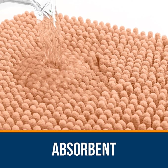 OLANLY Large Bathroom Rugs 59x35, Extra Soft Absorbent Chenille Bath Rugs, Rubber Backing Quick Dry, Machine Washable Bath Mats for Bathroom Floor, Tub and Shower, Home Decor Accessories, Peach