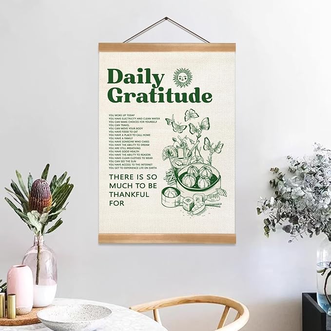 ZTGDA Gratitude Wall Art Vintage Decor,Retro Poster for Room Aesthetic,Inspirational Daily Gratitude Poster,Green Inspirational Quotes Wall Art for Living Room Bedroom Classroom
