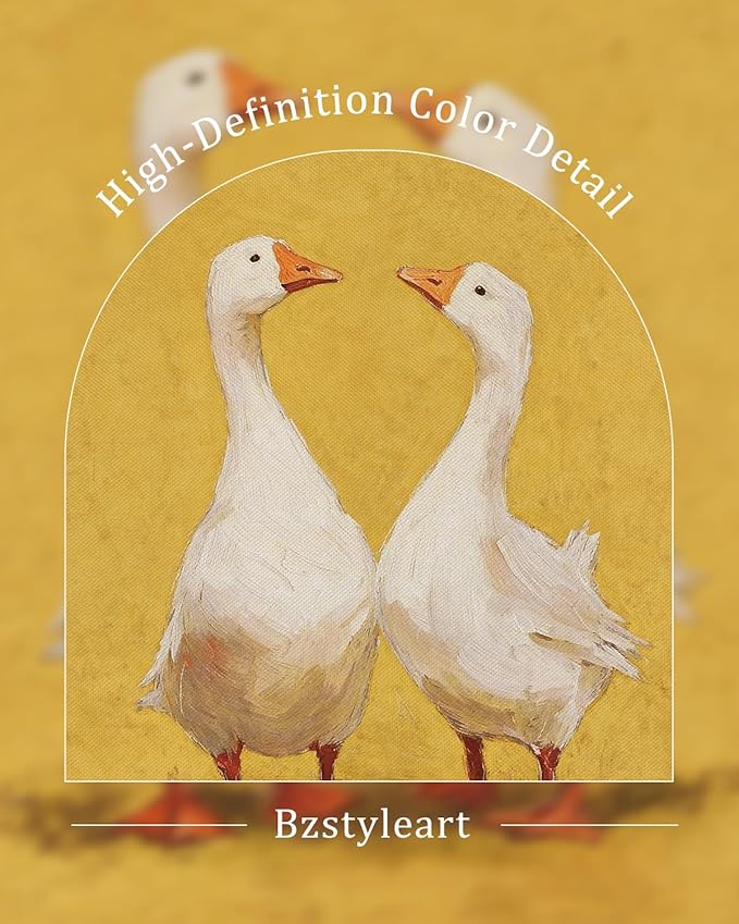 Bzstyleart Vintage Wall Art Decorfor LIving Room, Canvas Framed Wall Art Decor Kitchen Farmhouse, Animal Painting Picture, Valentines Home Decor Aesthetic for Friend or Family, Two Goose, 8 x 10 Inch