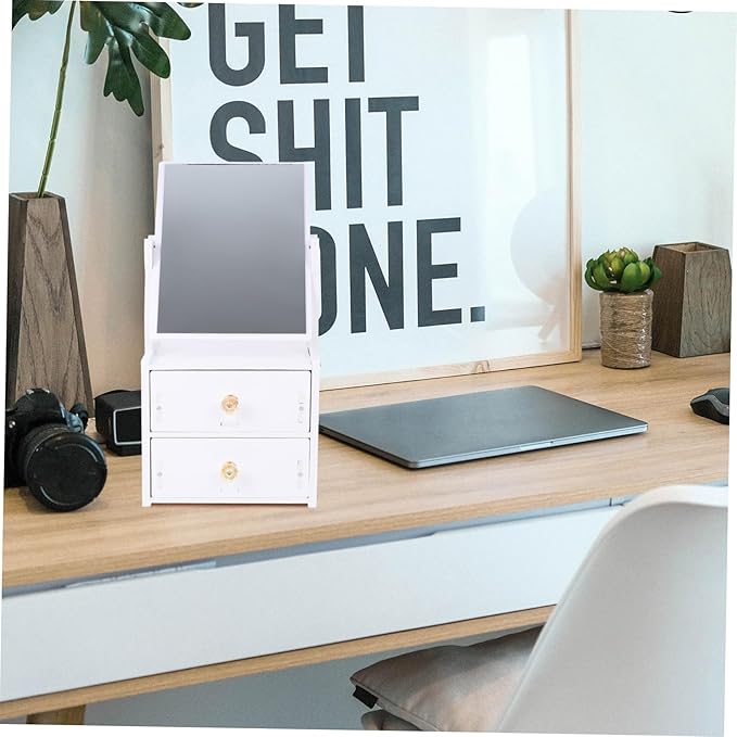 Baluue Large Capacity Storage Box Desktop Mirror Makeup Organizer Stable Vanity Mirror for Shaving Dressing