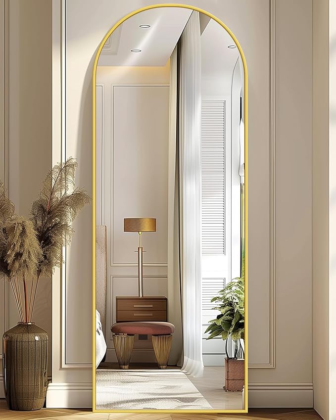 Antok Arched Full Length Mirror, 58"x19" Gold Metal Frame Floor Mirror for Bedroom Living Room, Freestanding/Wall Mount/Leaning