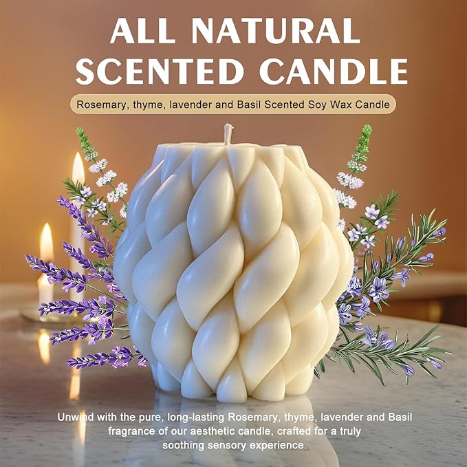 Knot Ball Candle Beautiful Handmade Pillar Scented Soy Wax,Elegant Pillar Bubble Candle,Aesthetic Home Decor, Housewarming Gift, Shelf Accent(White)