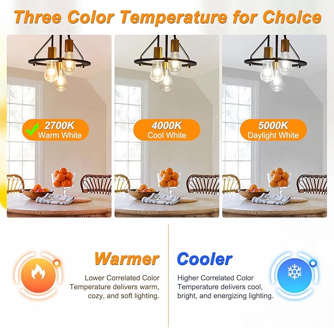 Ascher Vintage LED Edison Bulbs 6W, Equivalent 60W Incandescent, Non-Dimmable, Warm White 2700K, ST58 Antique LED Filament Bulbs with 80+ CRI, E26 Medium Base, Clear Glass, 6-Packs