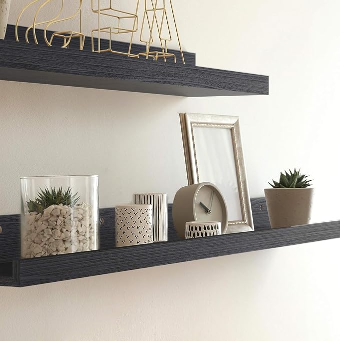 Icona Bay 24 Inch Floating Shelves for Wall - Set of 3 in Ebony Black - Modern Rustic Style - Wall Mounted Display Shelves - Picture Ledges