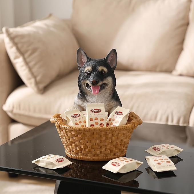 Dog Resin Storage Basket, Desktop Organizer for Remote & Keys, Cute Home Decor Tray, Ideal present for Pet Lovers.(Black Shiba Inu)
