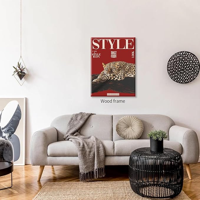 Red Cheetah Wall Art Vintage Trendy Cool Y2k Leopard Style Posters Funky Magazine Aesthetic Cover Canvas Prints 08x10 inch Framed for Living Room Bedroom Dorm Wall Decor