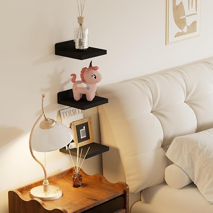 QsQueen Small Floating Shelves Mini Shelves Hanging Display 5 Inch Wall Shelf for Bathroom Livingroom Bedroom,3 Pack, with 2 Types of Installation, Great for Room Decor