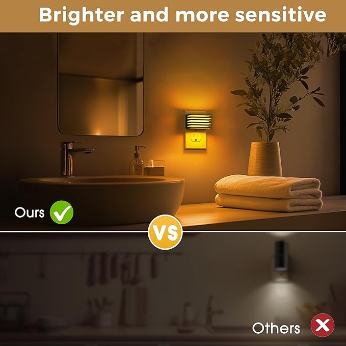 L LOHAS LED Night Lights Plug into Wall, 2 Pack Modern Night Light with Dusk to Dawn Sensor, Dimmable Plug in Night Light, Adjustable Brightness, for Bedroom Bathroom Hallway (Black)