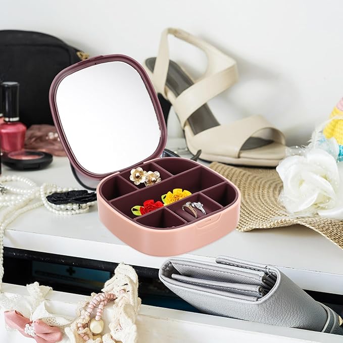 DOITOOL Portable Travel Jewelry Box with Mirror Pink Purple Small Jewelry Organizer for Rings Necklaces Earrings Storage and Display Women’s Makeup