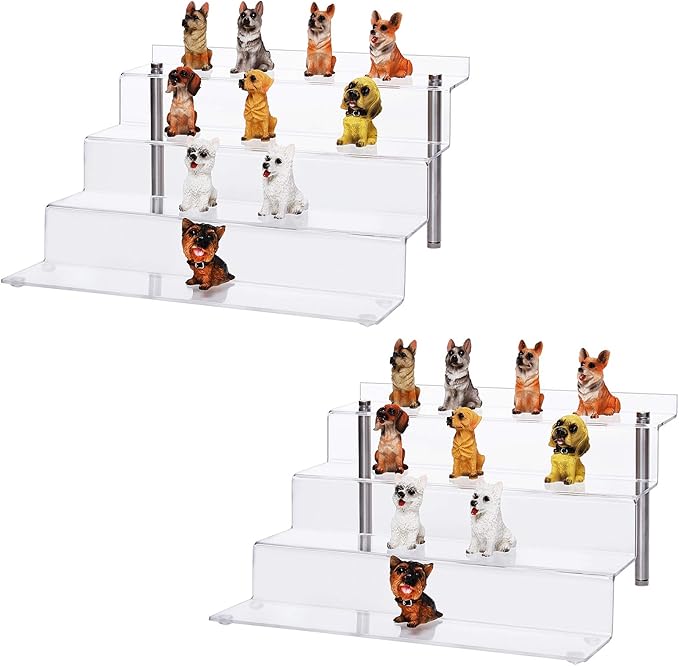 CECOLIC Acrylic Riser Shelf 4 Tier Clear Display Stand for Collectibles Pop Figures, Cupcakes, Perfumes, Display Risers for Decorating & Organizing - 11.8 x 10.8 x 6.5 in (Large, 2 Pack)