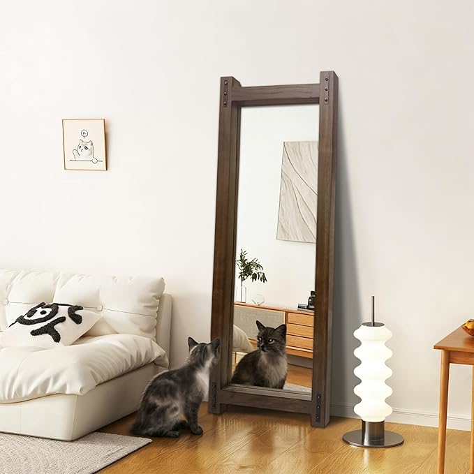 Wooden Standing Full Length Mirror Rustic Floor Full Body Wall Mounted Mirror for Farmhouse， 54"×19"
