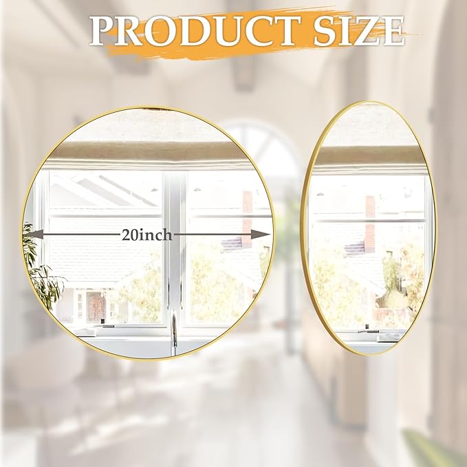 GLSLAND Circle Mirror for Wall 20 inch - Round Mirrors for Bathroom, Entryway, Living Room, Hallway Wall Decor Small Frame Mirror,Gold