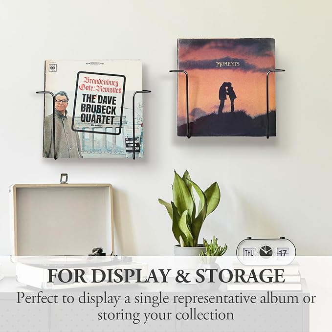 MyGift Modern Metal Wire Record Display Shelf, Vinyl Records Wall Mount Storage Racks, Hanging LP Record Holders, Floating Album Cover Display Shelves, Set of 2 (Black- 4 Pcs)