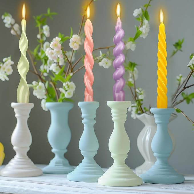 Nuanchu 4 Pcs Twisted Taper Candles Wax Unscented Smokeless Spiral Swirl Candlesticks for Wedding Holiday Dinner Party Home Decorations(7.87 Inch,Pure,Pastel Color)