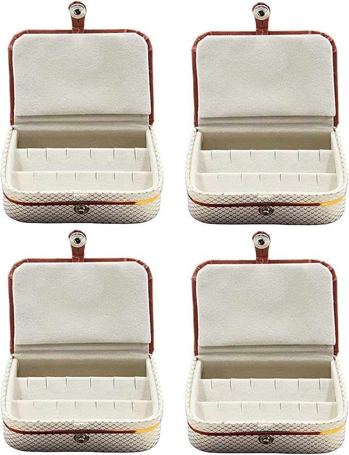 atorakushon PU Leather Cosmetic Jewellery accessories Vanity Storage Earrings Studs Box Organizer Necklace Wardrobe Organizer for Female Pack of 4 (Cream)