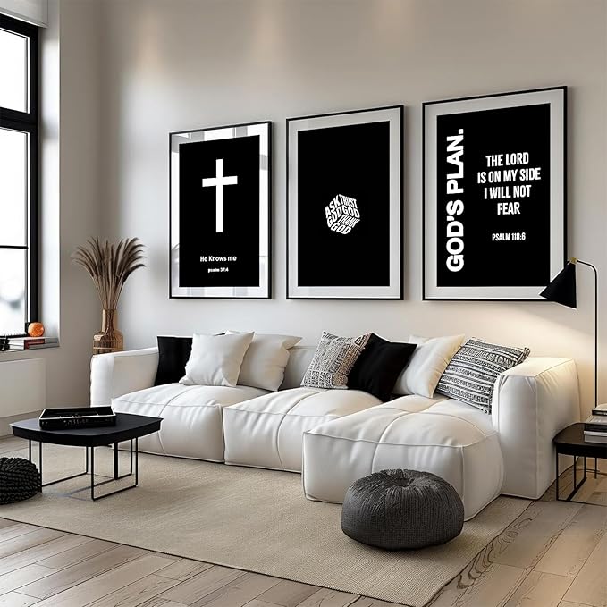 Christian Jesus Wall Art Black White God Canvas Wall Decor Religious Bible Verse Poster Modern Christian Cross Painting Artwork Christ Scripture Prints Picture for Bedroom 16x24 Inch Unframed Set of 3