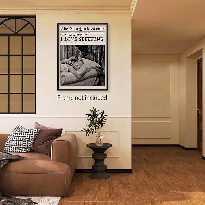 VERENIX Retro Black and White Feminist Wall Art Newspaper Aesthetic Canvas Posters Vintage Funky Girl Sleeping Prints for Girly Dorm Bedroom Wall Decor 12x16 inch Unframed