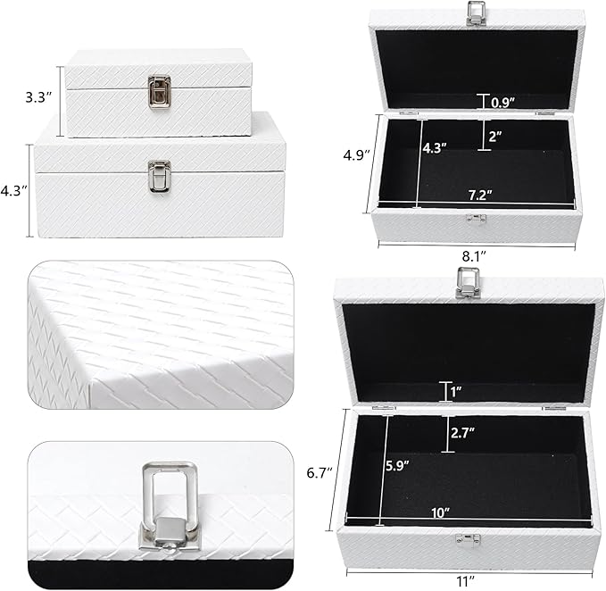 DECOR4SEASON Faux Leather Decorative Jewelry Storage Organizer Boxes Set of 2, White