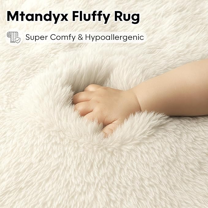 5x7 Plush Fluffy Area Rugs, Large Soft Carpet, Upgraded Non-Slip Rectangular Rug for Living Room, Bedroom, Kids Room, Dorm, Modern Home Decor Aesthetic,Cream White.