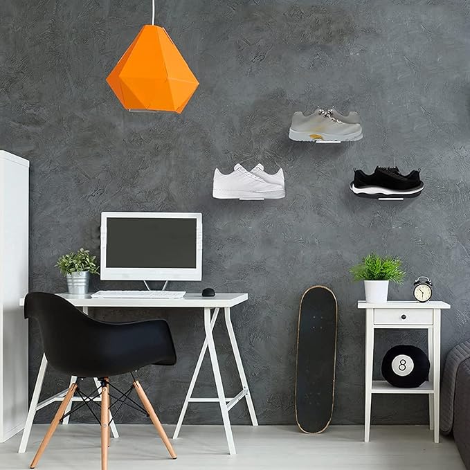 Floating Shoe Display Shelves Wall Mount Set of 6, Clear Acrylic Floating Sneaker Shelves, 8 x 3 Inch Acrylic Shoe Shelf for Wall, Shoe Display Shelf for Bedroom Hallways Sneaker Collections