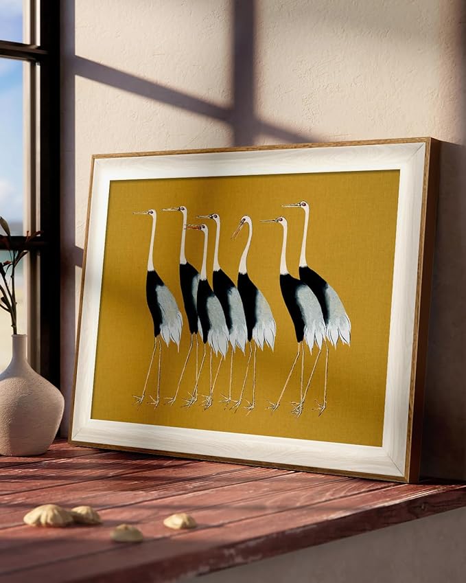 VIYYIEA Framed Wall Art for Living Room, Cranes Canvas Prints, Vintage Home Decor, Animals Painting Picture, Bathroom Wall Decor Gifts for Friends or Family - 16L x 12W
