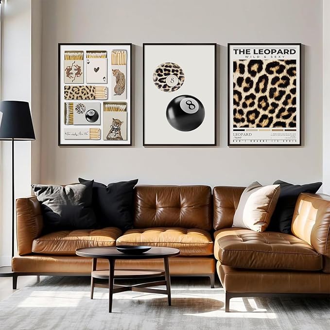 Trendy Leopard Wall Art Decor Cheetah Aesthetic Canvas Prints Preppy Cheetah Room Decor Poster Stylish Matchbox Wall Art Funky Y2k Pictures Lucky 8 Ball Artwork for Bedroom 16x24x3 Inch Unframed