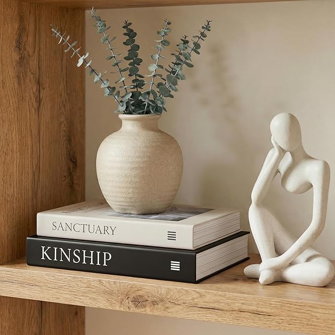 Decorative Storage Books for Home Decor (Set of 2) - Faux Book Box with Secret Compartment - Industrial & Minimalist Coffee Table Centerpiece - Sanctuary & Kinship (Matte Black & Beige)